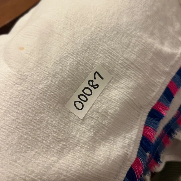 J. Crew White Tunic Gauze Beach Cover Up with Pink and Blue Fringe Trim - Picture 11 of 11